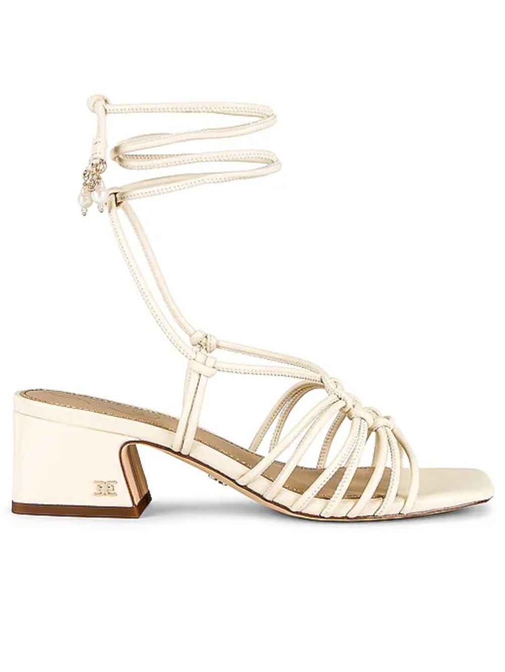 Sam Edelman Cream Lace-Up Strappy Block Heel Sandal
